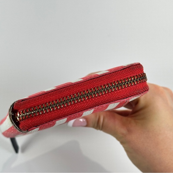 Kate Spade Zip Wallet Coral Cream Stripe Continental - Picture 10 of 13